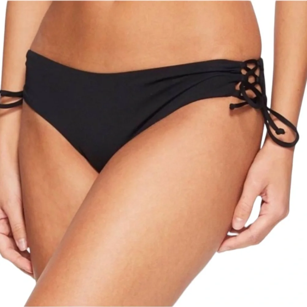 NEW L*Space Ella Black Lace Up Side Bikini Bottoms